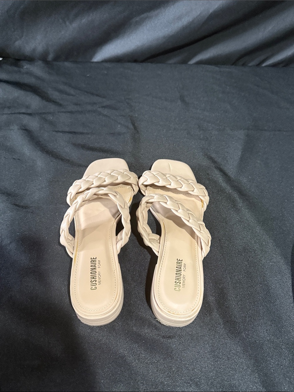 Cushionaire Braided Slide Mules in Light Beige